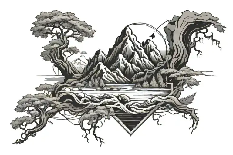Combine Martial Arts Symbols With Elements Of Nature Like Mountains And Rivers