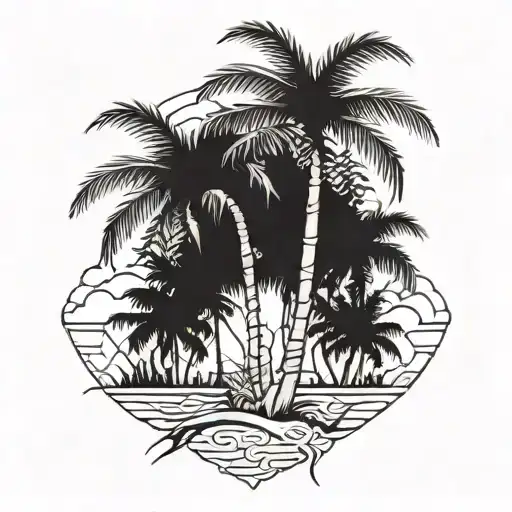 Palm Tree And Cedar Trees