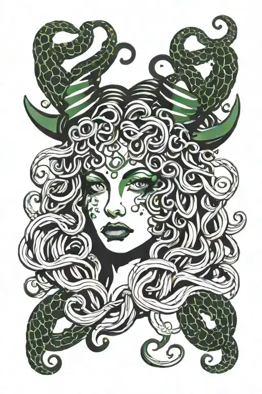 Medusa With Green Eyes And Horns