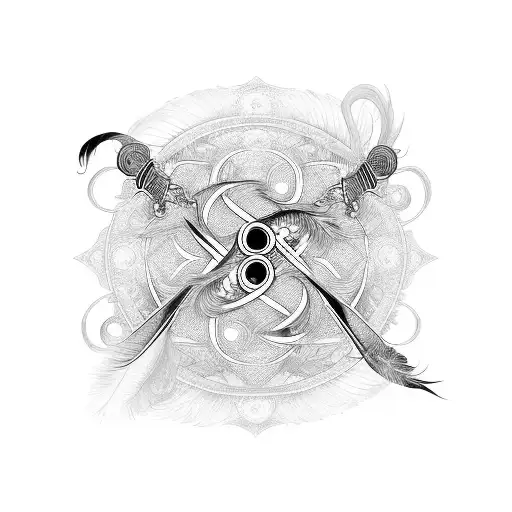 Infinity Symbol Made Of Feathers And Samurai Swords