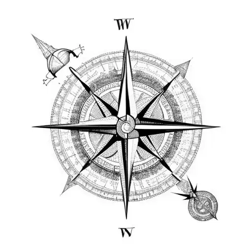 A Detailed Drawing Of A Compass With Various Travel Destinations Marked On It