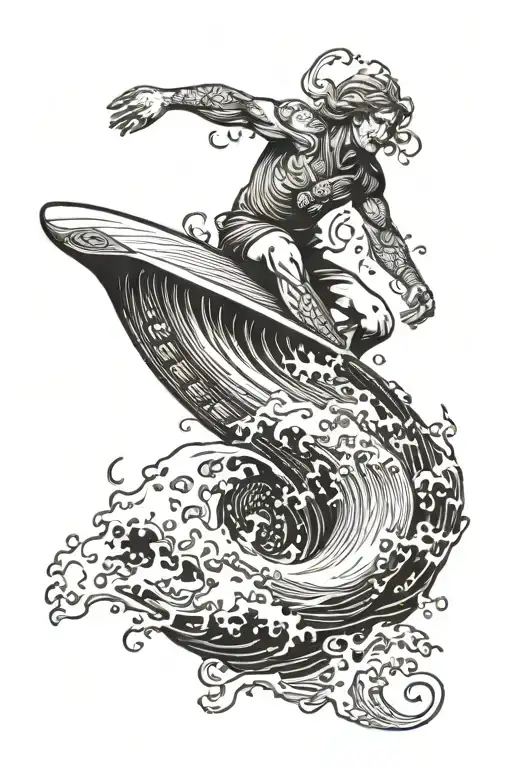 Giant Wave Surfer Riding Wave With Life And Death Tarot Card