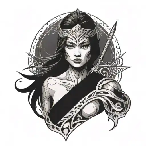 Mysterious Powerful Warrior Woman Facing Forward