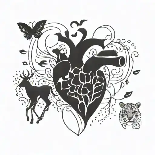 A Minimalist Tattoo Of A Heart Made Of Animal Silhouettes