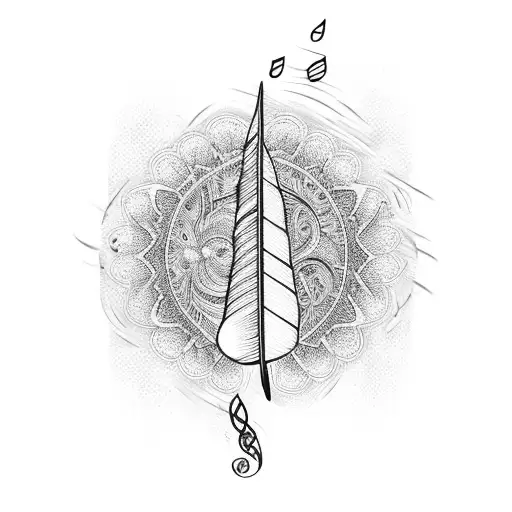 A Delicate Feather Surrounded By Musical Notes