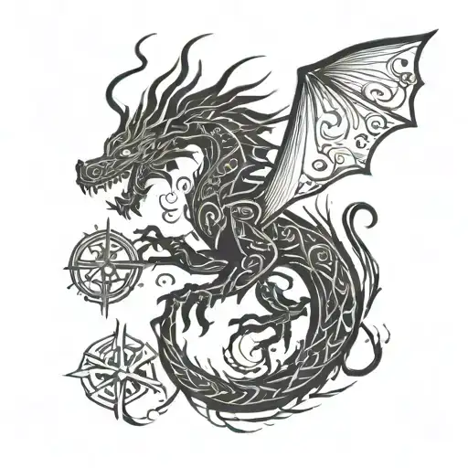 Norse Dragon Silhouette With Viking Runes