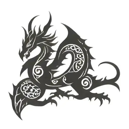 Norse Dragon Silhouette With Viking Runes