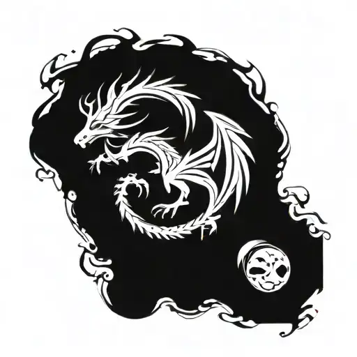 Norse Dragon Silhouette With Viking Runes