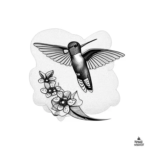 Hummingbird With Forget Me Not Flowers