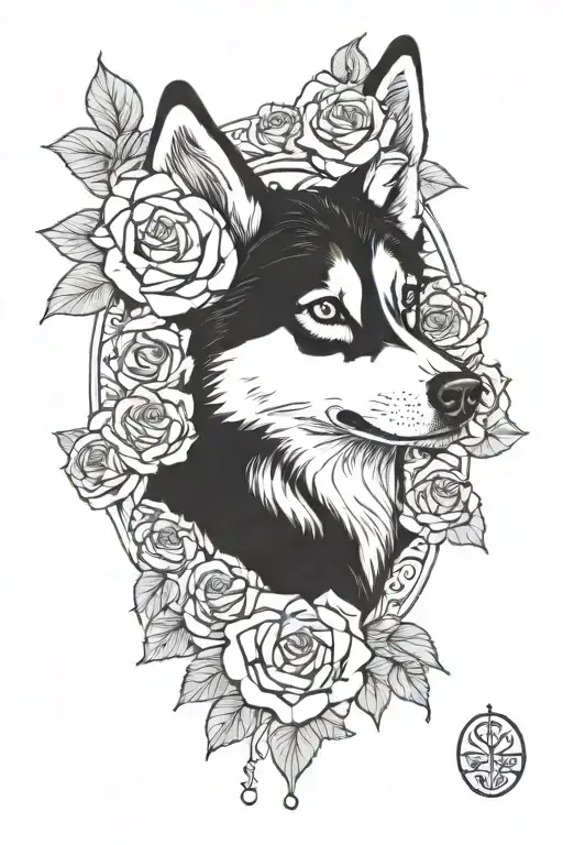 Husky And Roses