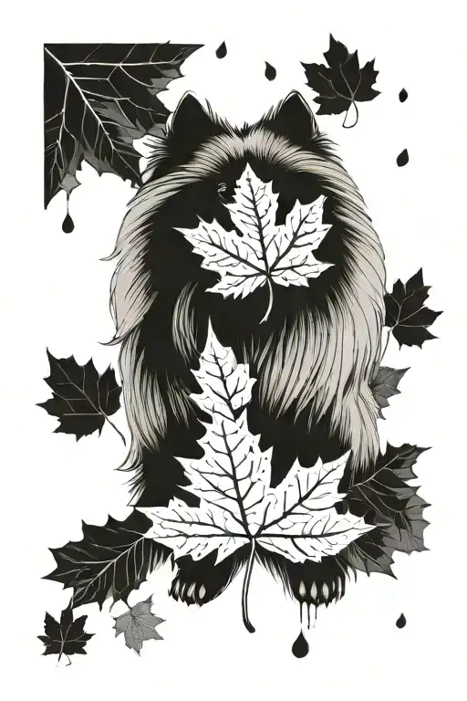 Keeshond Dog With Maple Leaf Outline