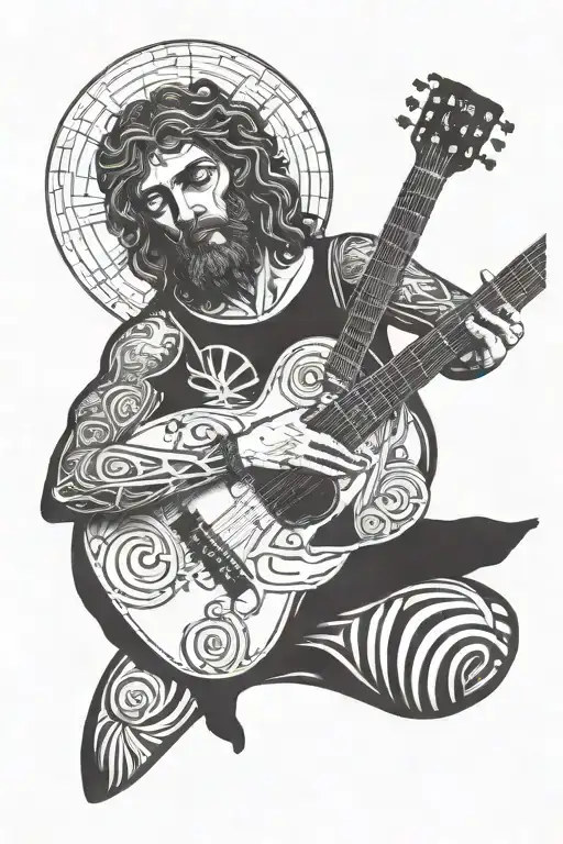 Vitruvian Man Holding Guitar Made