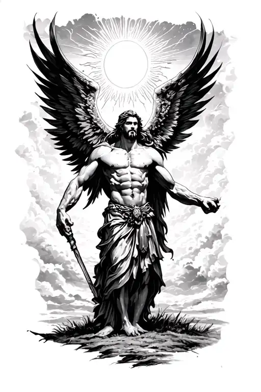 Aires God On Battle Field Looking At The Sky And Aquarius God Shinning