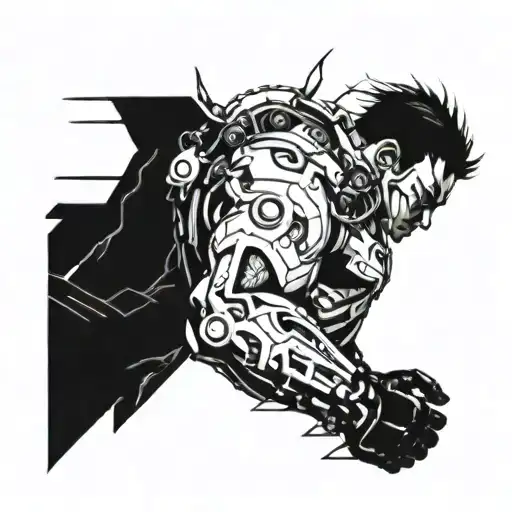 A Futuristic Cyborg Manga Character With Intricate Mechanical Details On The Forearm