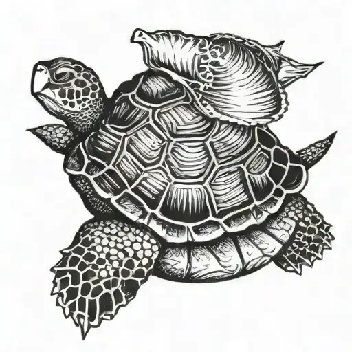 Turtle With A Sea Shell As Its Shell Instead Of A Normal Shell