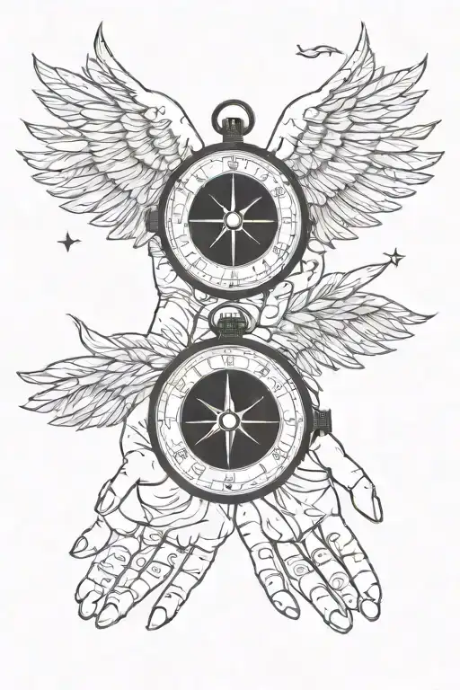 Hands With Compass And Angel Feathers
