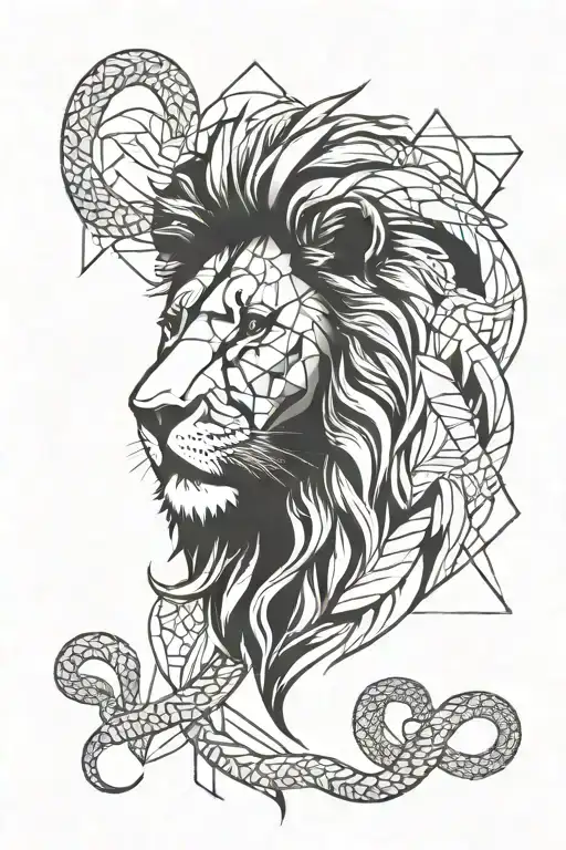 Lion Surrounded By Geometric Shames With A Snake Going