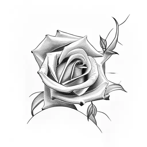 A Minimalist Outline Of A Skeletal Hand Reaching Towards A Single Rose