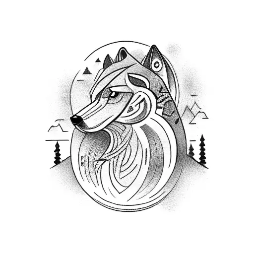 A Tribal Howling Wolf For The Shoulder Surrounded By A Circular Aura Of Tribal Designs