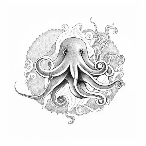 A Majestic Octopus Swimming Through A Forest Of Morning Glories