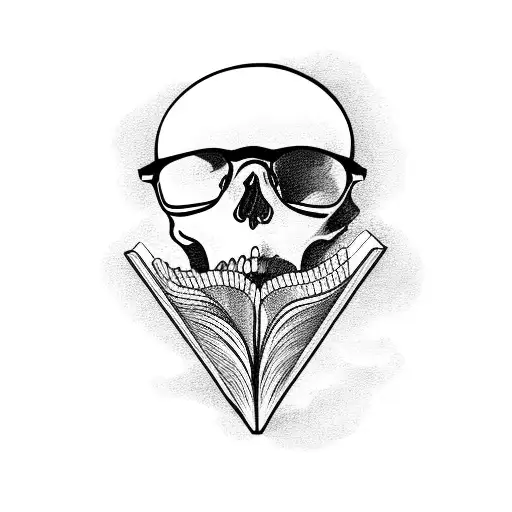 A Skull Wearing Glasses Reading A Book In A Peaceful Nature Setting