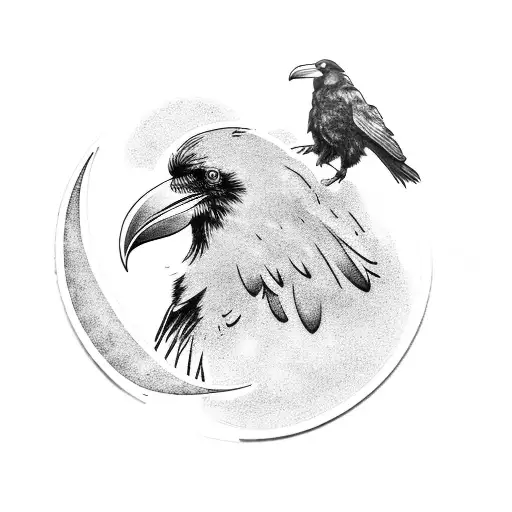 Moonlit Raven Perched On A Crescent Moon