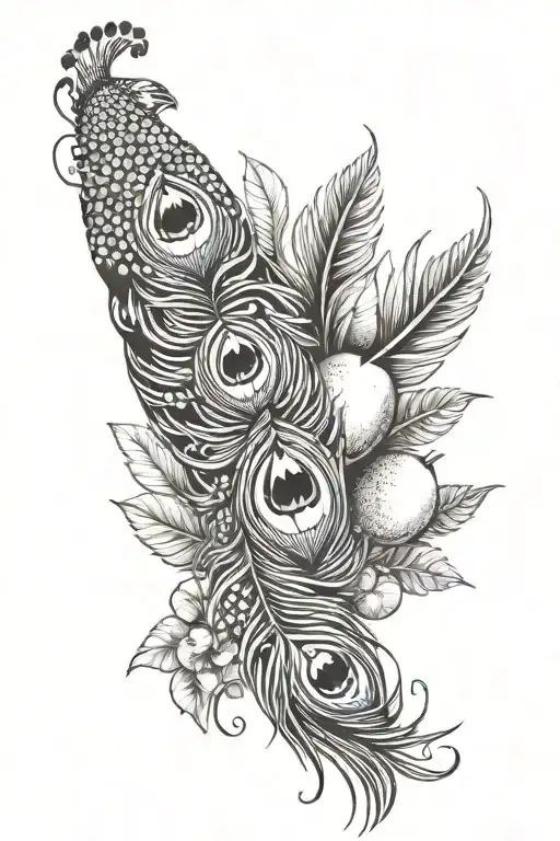 Fruit With Peacock Feather Vertical With A