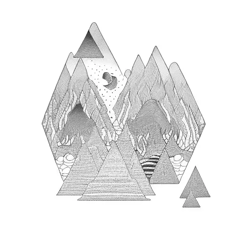 Intricate Blackwork Sleeve Depicting A Surreal Landscape With Abstract Shapes And Patterns