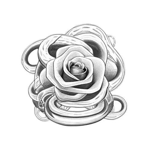 A Motorbike Chain Morphing Into A Snake With A Rose Entwined Around It