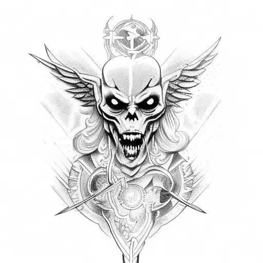 Demon Shooting Down Angel