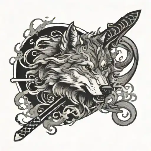A Wolf In Smoke With Katana Sword
