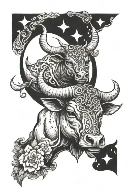 Taurus Tattoo With Shading And A Moon