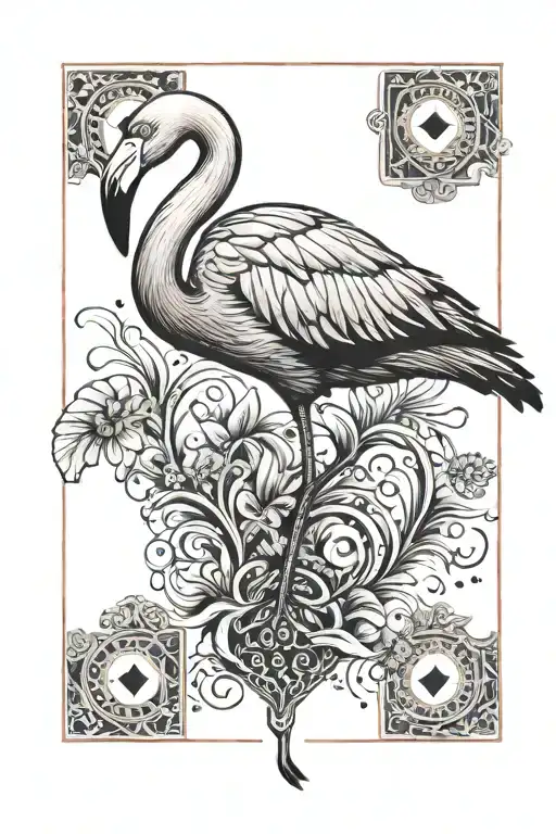 Flamingo Surrounded By Playing Cards