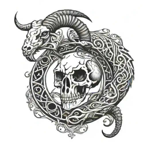 Ouroboros Tattoo With A Goat Skull