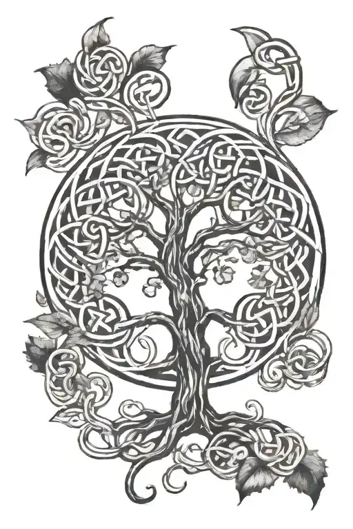 Celtic Knot Tree Of Life With Trinity Knot And Clover