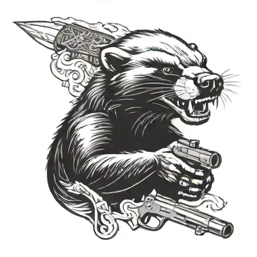 A Honey Badger Smoking A Cigar And Firing A Machine Gun Rambo Style