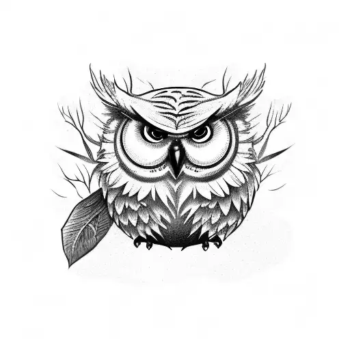 Front Of Angry Owl On Branch