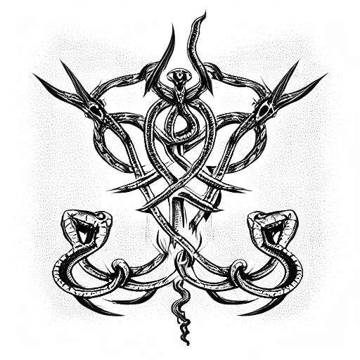 Demonic Trident With A Dangerous Snake Twisted Around It