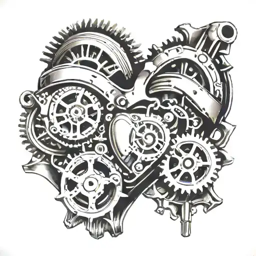 A Mechanical Heart With Gears And Pistons Symbolizing The Love For Family And Motorcycles