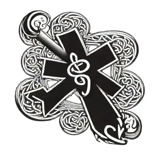 Incorporate A Stylized Musical Note Intertwined With A Celtic Cross Symbolizing Faith And Music