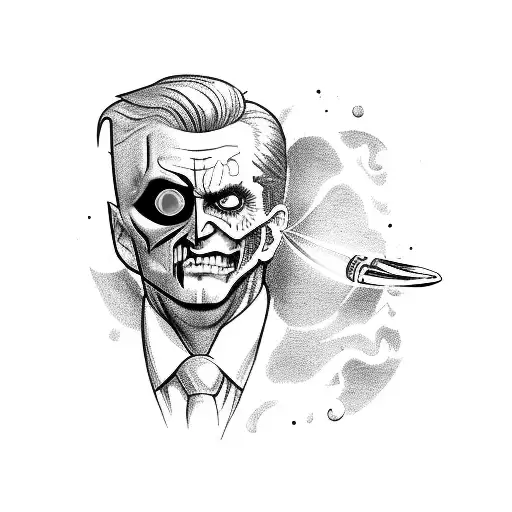 Two Face From Batman Holding A Gun And Flipping A Coin