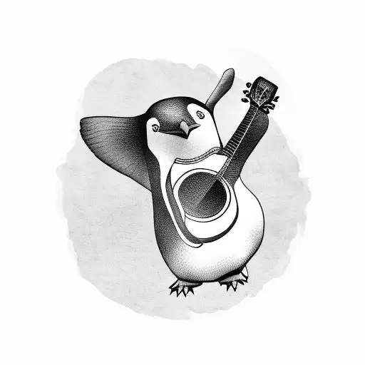 A Minimalist Tattoo Of A Penguin Playing A Guitar