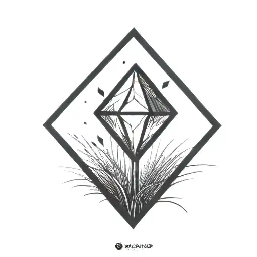A Diamond Balancing On Top Of A Single Blade Of Grass Using Bold Black Lines In A Bold Black Frame