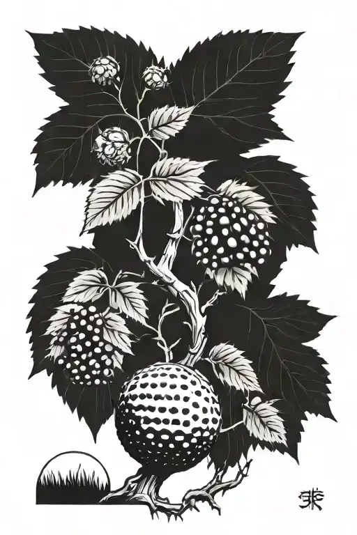 Blackberry Tree Growing And Golf Ball