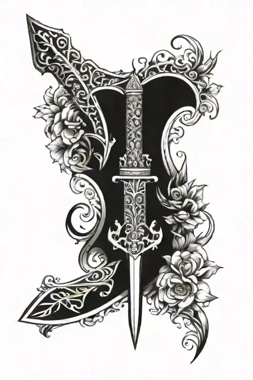 A Sleek And Modern Assassin's Dagger Intertwined With Intricate Floral Patterns