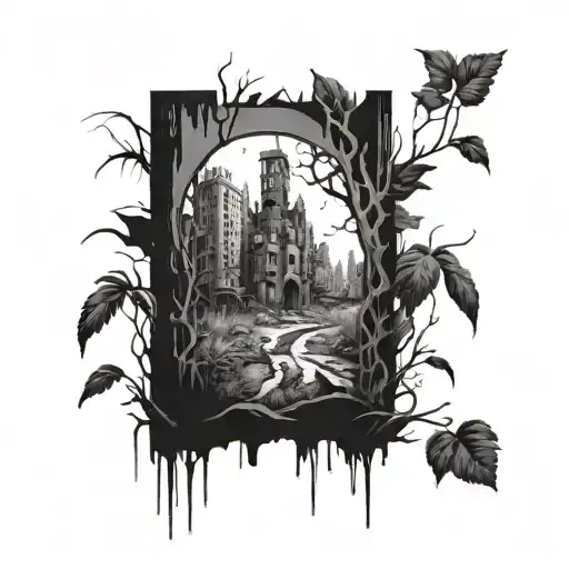 A Post-apocalyptic Scene With Overgrown Nature Reclaiming A Deserted Cityscape