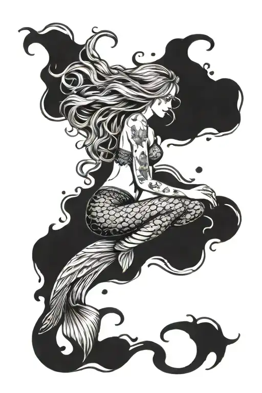 Thin Mermaid With Water Hair And Salt Legs