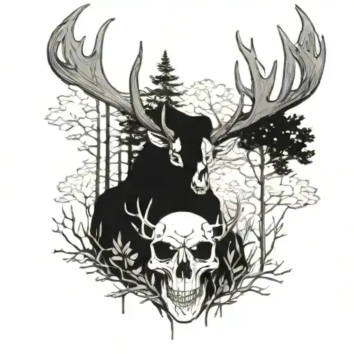 Deer Skull Cloaked Figure In A Forest