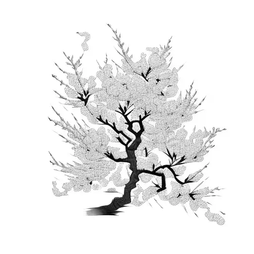 Japanese Cherry Blossom Tree With A Samurai Warrior