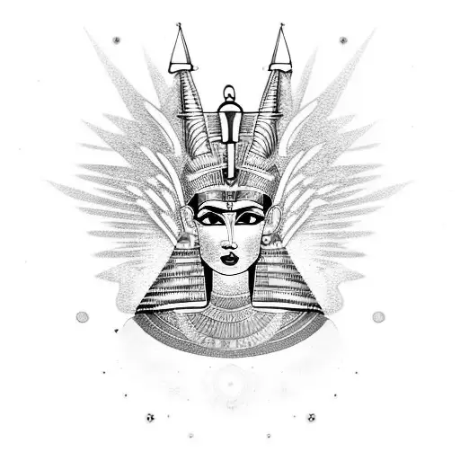 An Egyptian Goddess With Edm-inspired Headdress And A Cosmic Background